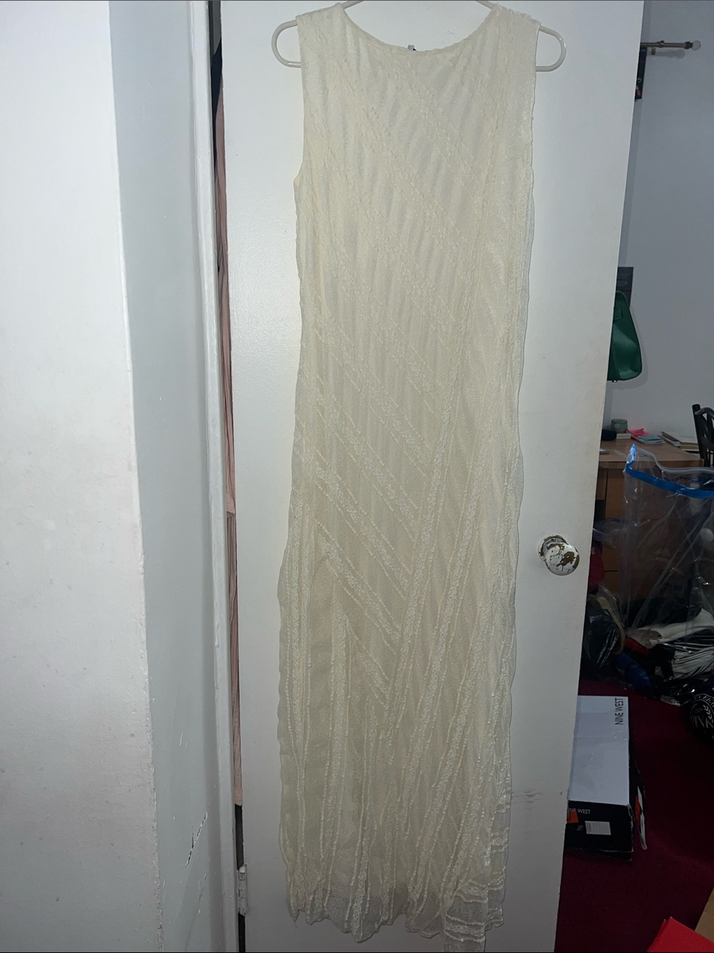Cream Textured Maxi Dress - Sleeveless Elegant Design
